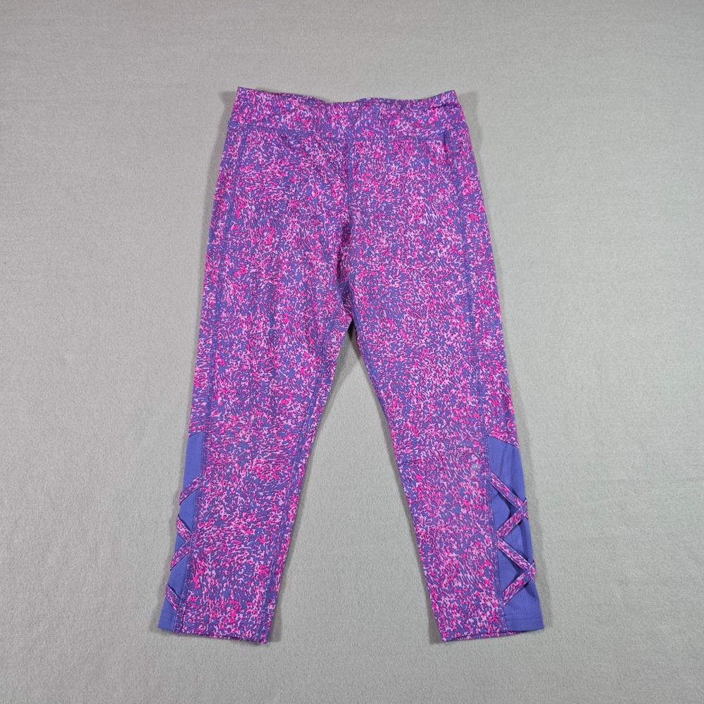 Champion Pink and Purple Splatter Print Lattice Hem Capri Leggings - Girls Large